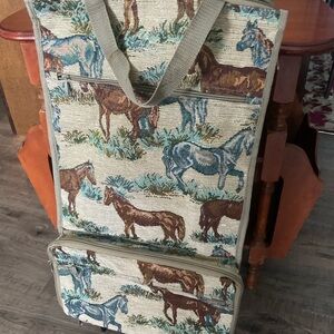 Horse tapestry rolling luggage, collapsible, never used